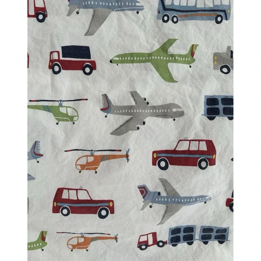 Pottery Barn Kids Organic Cotton Twin Fitted Sheet Transportation Cars Trucks